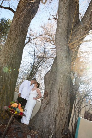 A beautiful sunny day for a wedding in Taos, NM at Hacienda del Sol