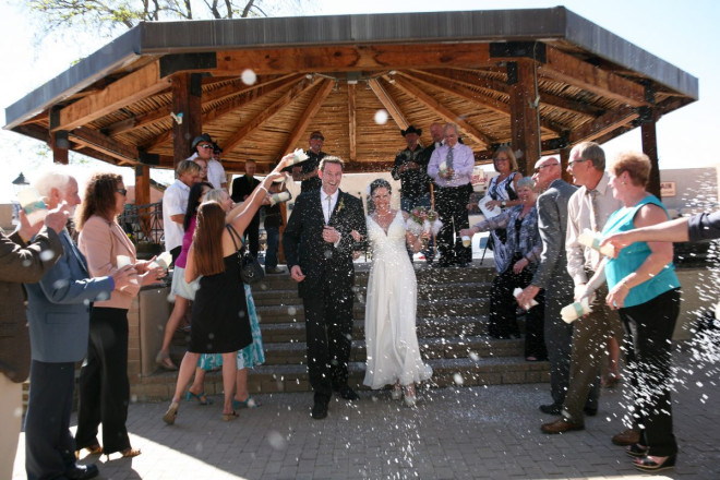 The white birdseed was brilliant in the photos during the confetti toss