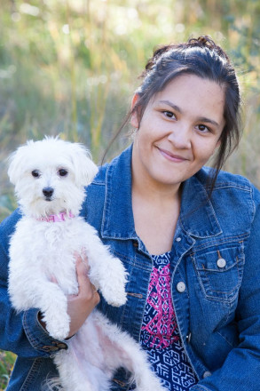 Senior girl and dog-sister are pretty in pink for these portratis