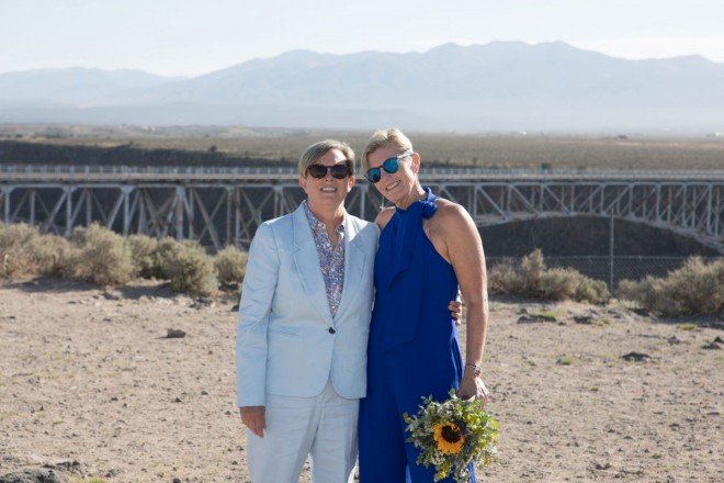 Jeannie and Debbie left the dog and cat family behind to elope in the mountains of New Mexico