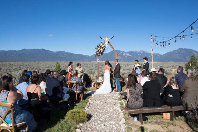 September blue skied wedding out near Tune Drive in Taos, NM
