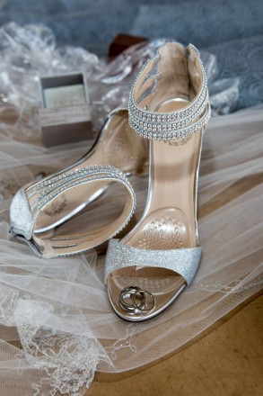 The wedding veil, the wedding rings, and the wedding shoes