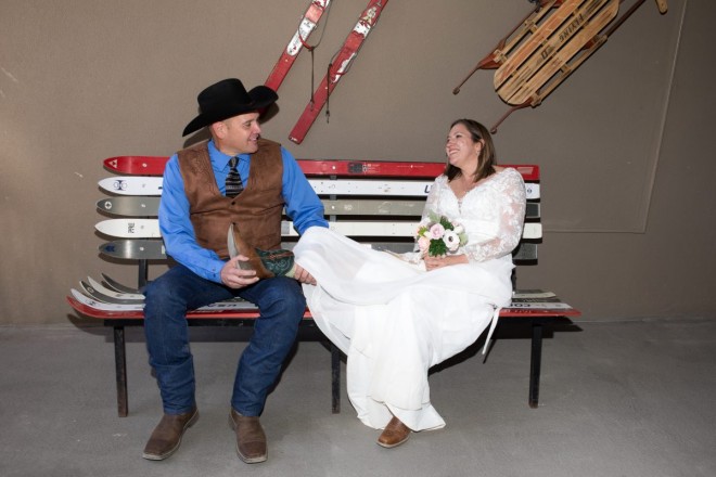 Taos Ski Valley ski-bench...a perfect spot for a bride and groom
