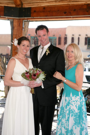 Formal wedding pictures under the Taos gazebo at the popular Taos plaza