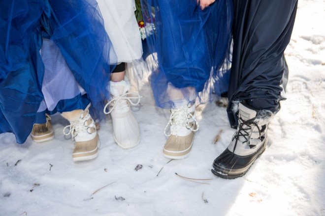 The bride and bridesmaid and flower girls' wedding boots!