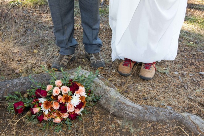 Hiking boots, check. Wedding outfits, check. Professional bouquet, check.