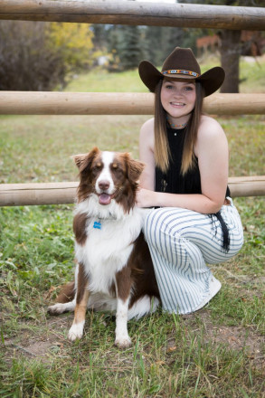 Red River girl's senior shoot with border collie and cowboy hat