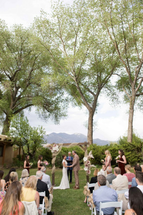 Taos mountain and the cottonwoods overlook Lindsay and John's Taos wedding