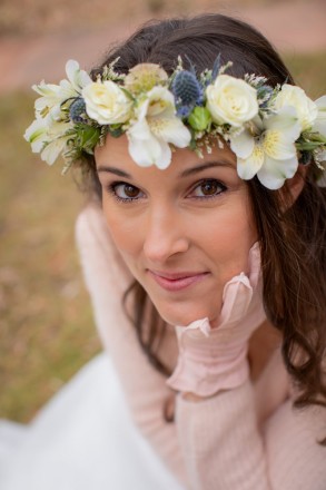 bride with flower headpiece