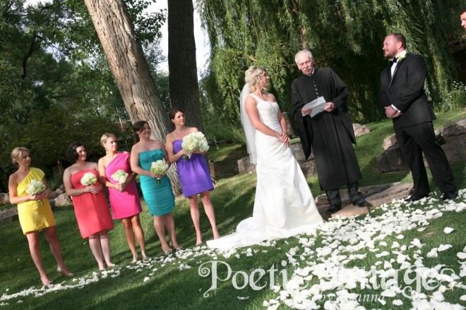 colorful wedding, white roses