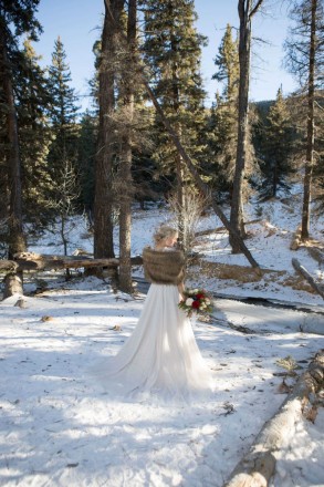 Serene forest photograph with bride, Amberly, by the Red River in Northern New Mexico