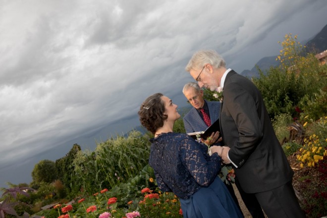 Peyton and Ellis are married in a garden in Taos, NM