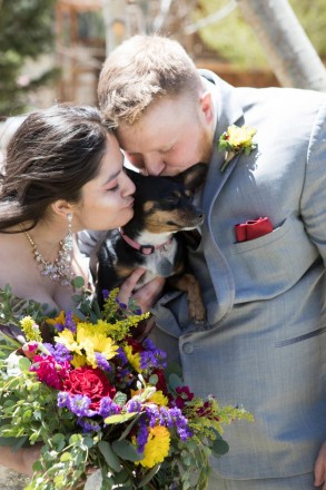Outdoor Red River wedding in April with best-dog included