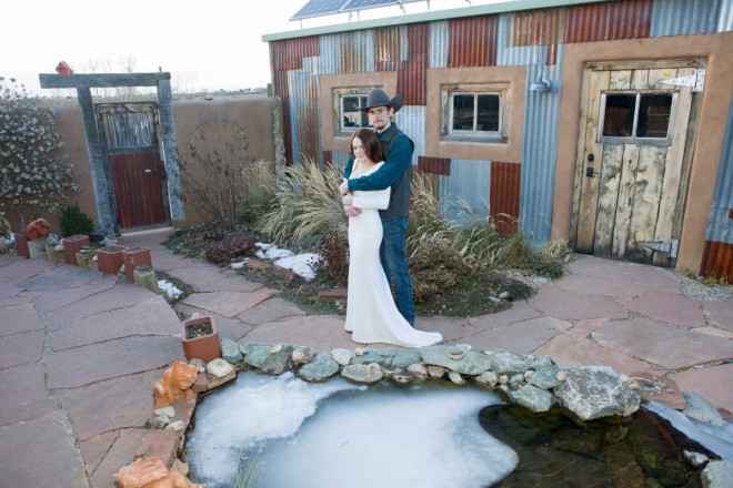 Bride and groom's wintertime Taos wedding