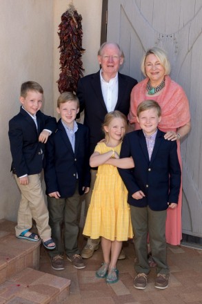 Grandma and Grandpa and their four grandchildren at their house in Taos