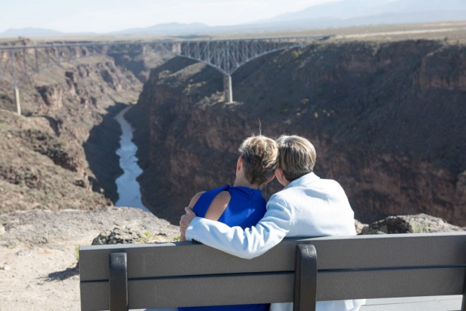 Debbie and Jeannie share a quiet moment while listening to the Rio Grande flow below