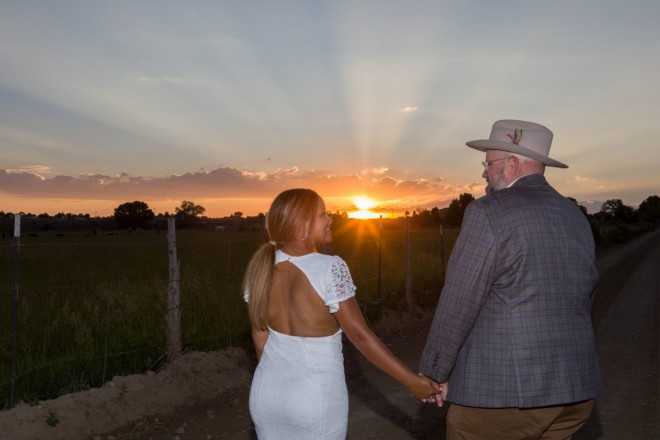 Bre and James and the beautiful Taos sunset on their wedding night