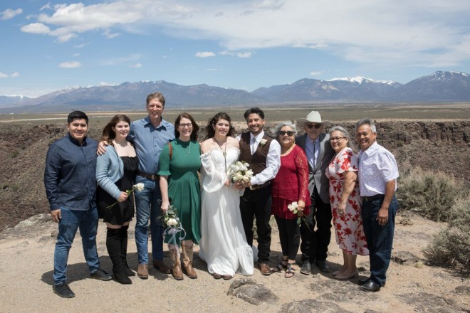 Mackenzie and Steven and their families who travelled to New Mexico from Texas for a wedding in the mountains
