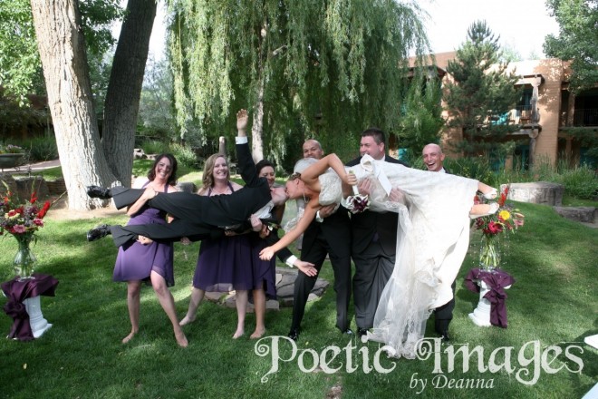 Wedding party adorned in purples