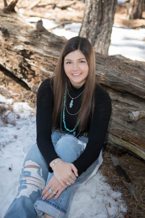 Turquoise rings and bracelets, and necklaces, senior portraits in Angel Fire, NM