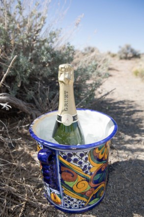 Mexican talvera champagne holder with local NM Gruet champagne