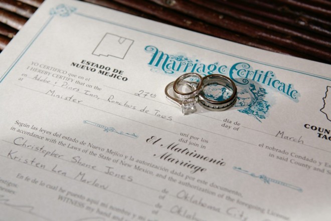 Turquoise Taos county marriage license and wedding rings