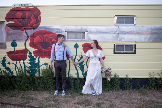 The vintage trailer worked perfectly with Stephen's red bowtie and suspenders.