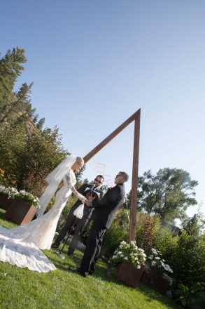 Bride and Groom during South Fork wedding in Colorado