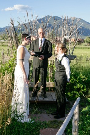 Dan Jones officiating wedding at SpiriTaos Gardens in Taos, NM