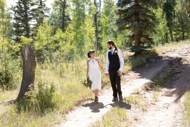 Taos local hikers are married in the Carson National Forest