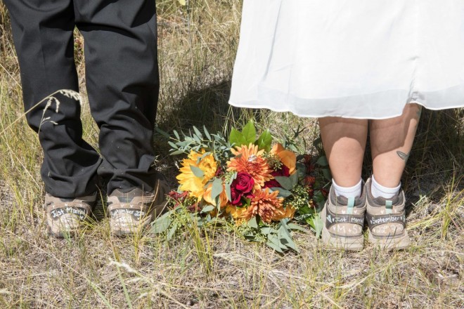 Autumn Bouquet with Sunflowers and Hiking Boots