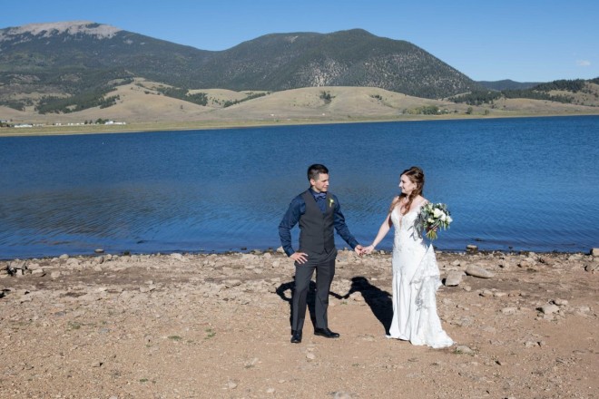 Victoria and Israel were married in the Sange de Cristo mountains at a blue lake!