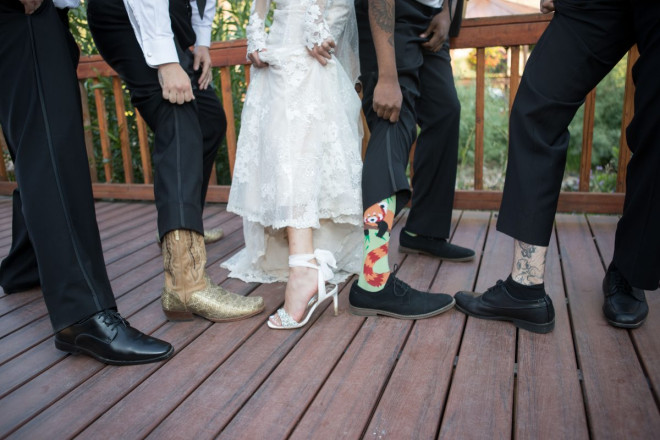 Shot of groomsmen's feet at wedding