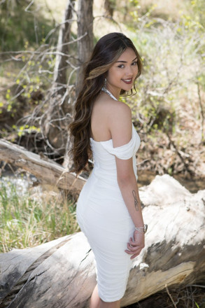 Jenica rocks an elegant dress for her senior photos