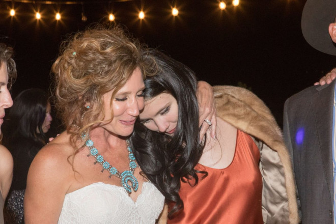 Bride and step daughter at outdoor September Taos reception