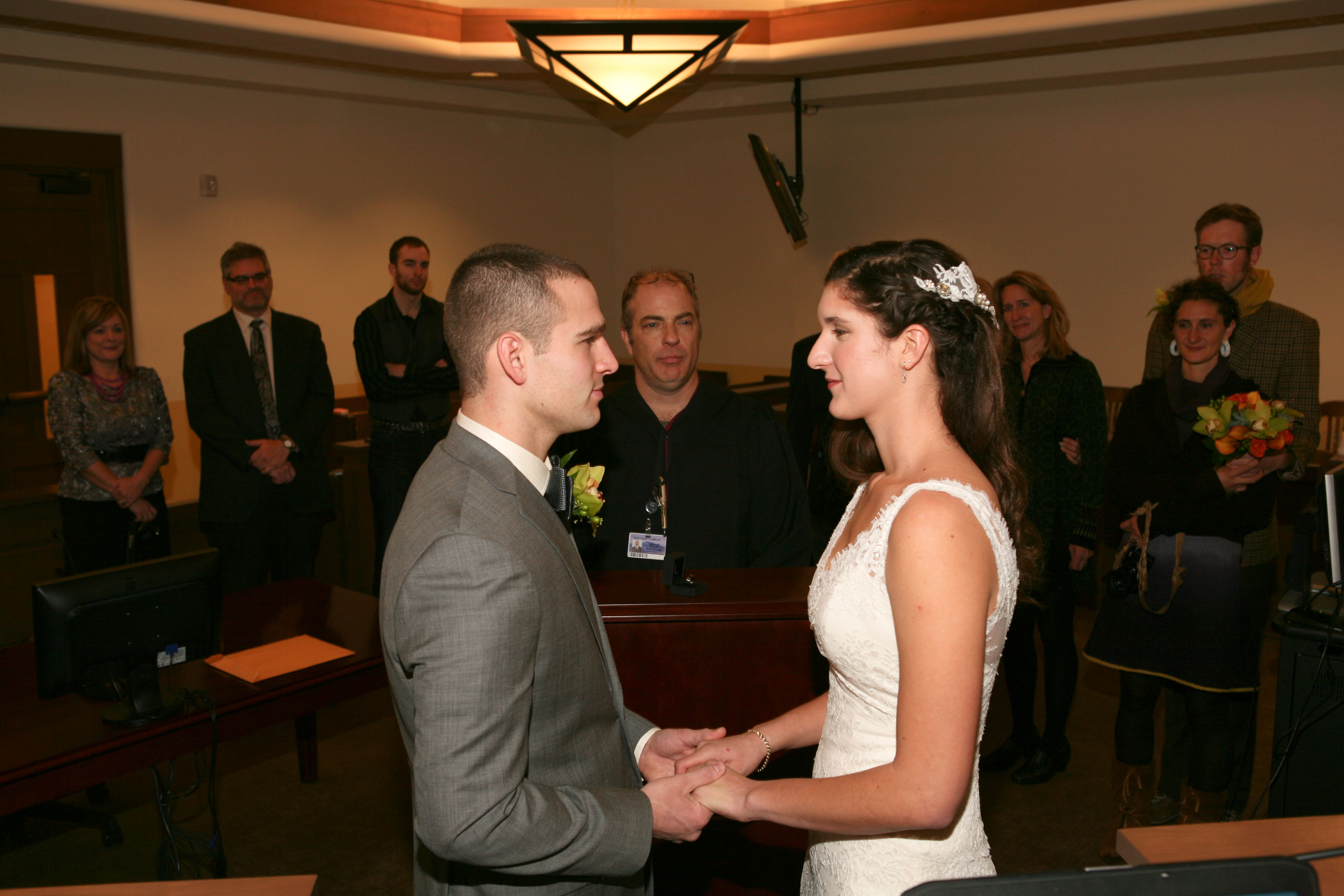 December Taos Courthouse Wedding on Snowy Day